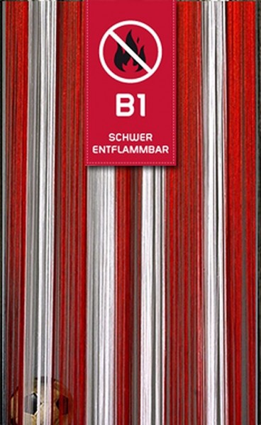 Fadenvorhang Rot-Weiß-Rot 90 cm x 240 cm in B1 schwer entflammbar