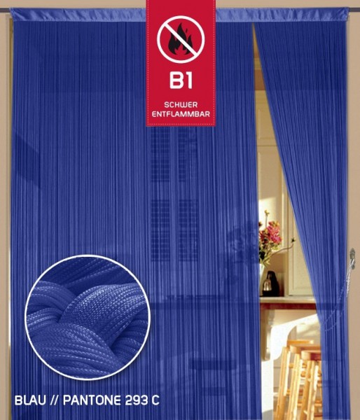 Fadenvorhang 150 cm x 500 cm blau in B1 schwer entflammbar